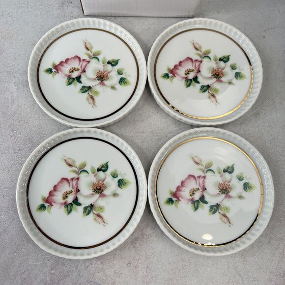 House Of Webster Ceramic Briar Rose Coaster Set 4 Pc - Picture 1 of 9